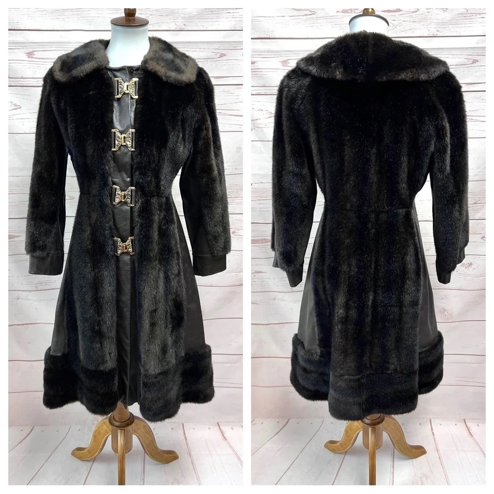 Vintage Russian Princess Leather Faux Fur Corset Penny Lane Coat